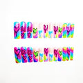 [24pcs Press-On Nails] 24pcs Nail Art Set, Gradient Rainbow Ink Splatter Glitter Heart LOVE Graffiti Street — view 1