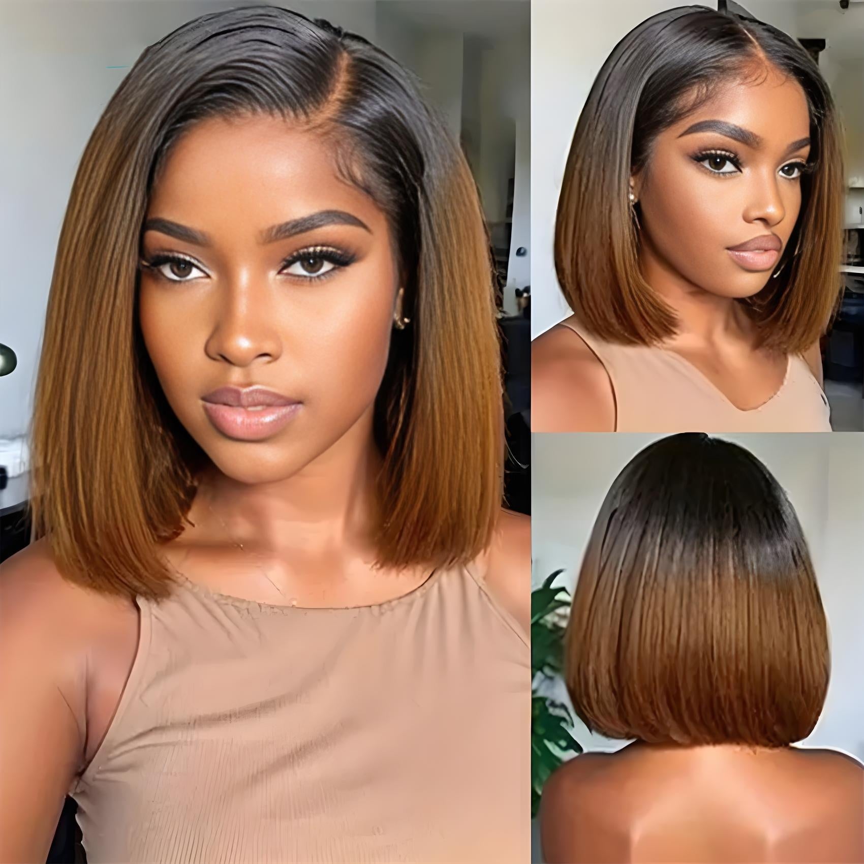 Look Human Hair Wig - 13x4 Lace Frontal with Brown to Burgundy Ombre, High Density 180%