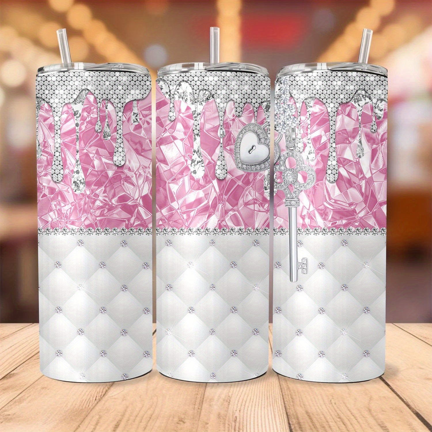 1pc 20oz 3D Diamond Pattern Tumbler, Creative Fashion Insulated Cup, Gift for Mom, Lover, Couple, Sisters, Friends, with Lid & Straw, Portable Stainless Steel Vacuum Cup, Suitable for Home, Travel, Outdoor, Summer & Winter Use