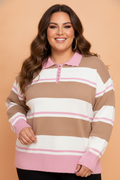 The Corner Table | Stripe Colorblock Collared Sweater, Plus Size — view 1 of 4
