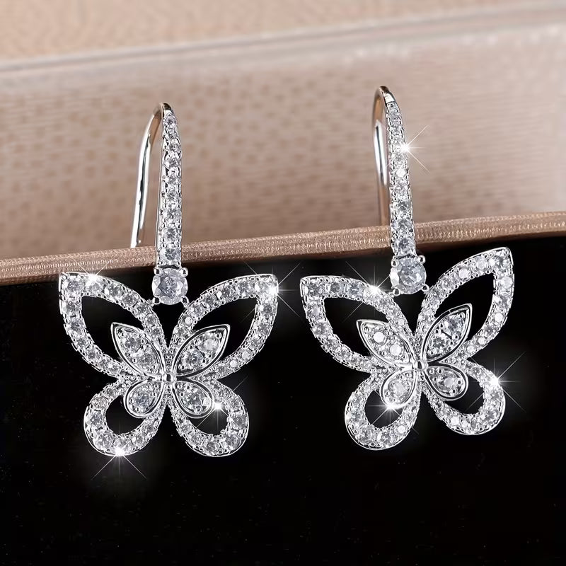 Super Sparkly Dynamic Butterfly Earrings, Vintage-Style Fashionable Stud Earrings, Ear Hook Jewelry — view 6
