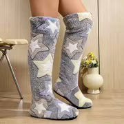 Women'S Over-The-Knee Plush Home Warm Boots, Random Star Print Long Floor Slippers, Floor Socks, Soft Sole — view 11