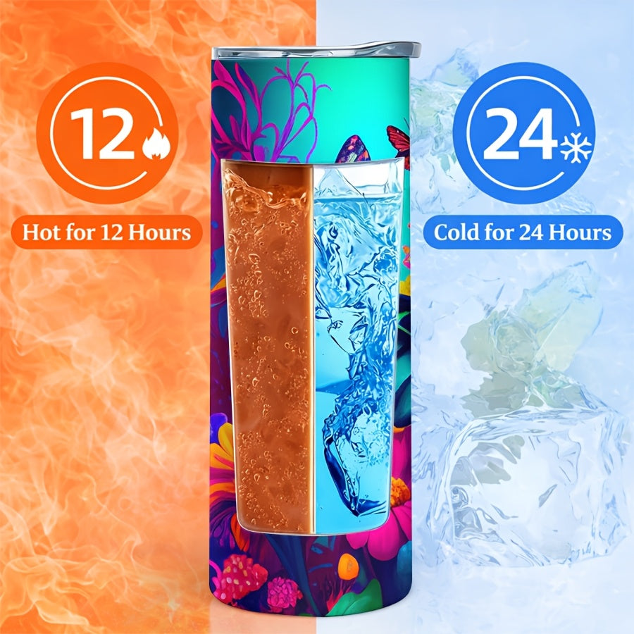 One 20Oz Tumbler with a Vibrant Butterfly And Colorful Floral Design