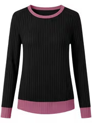 Women's Color Blocked Pit Stripe Round Neck Long Sleeved Contrasting Pullover Casual Loose And Winter Top L XXL — view 5