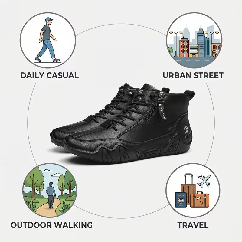 GREKS Side Zipper Lace Up Mid Top Casual Boots for Men Comfortable Anti-Slip Walking Footwear — view 25