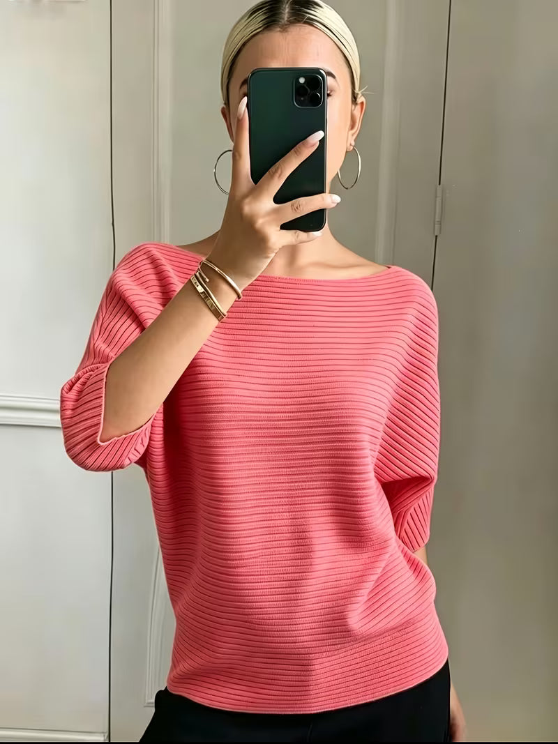 Women'S Elegant Off-Shoulder Solid Batwing Short-Sleeve Sweater, Soft Half-Sleeve Top for Daily Casual And Party — view 7