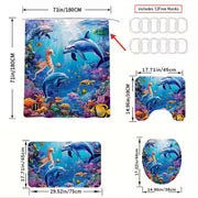 2D Flat, 4pcs Bathroom Decoration Set, Ocean Themed 2D FLAT Shower Curtain and Non-Slip Bath Mats Toilet Lid — view 5
