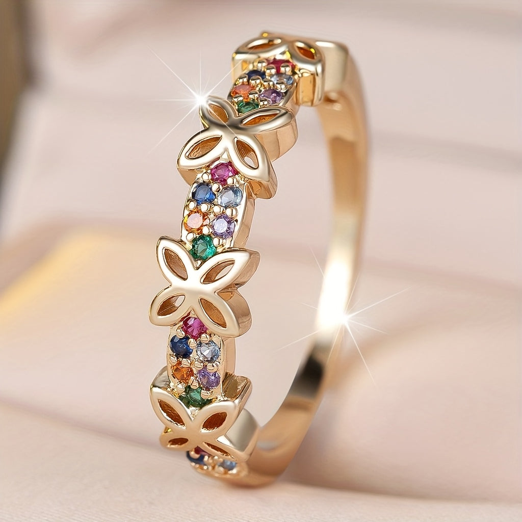 A Simple and Stylish Multicolor Synthetic Zirconia Inlaid Hollow Butterfly Design Ring, Comfortable Everyday Jewelry for Women with a Fashionable & Exquisite Look