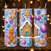 1pc 20oz Christmas Gingerbread for Man And Snow House Pattern Stainless Steel Insulated Tumblers Coffee Office — view 1