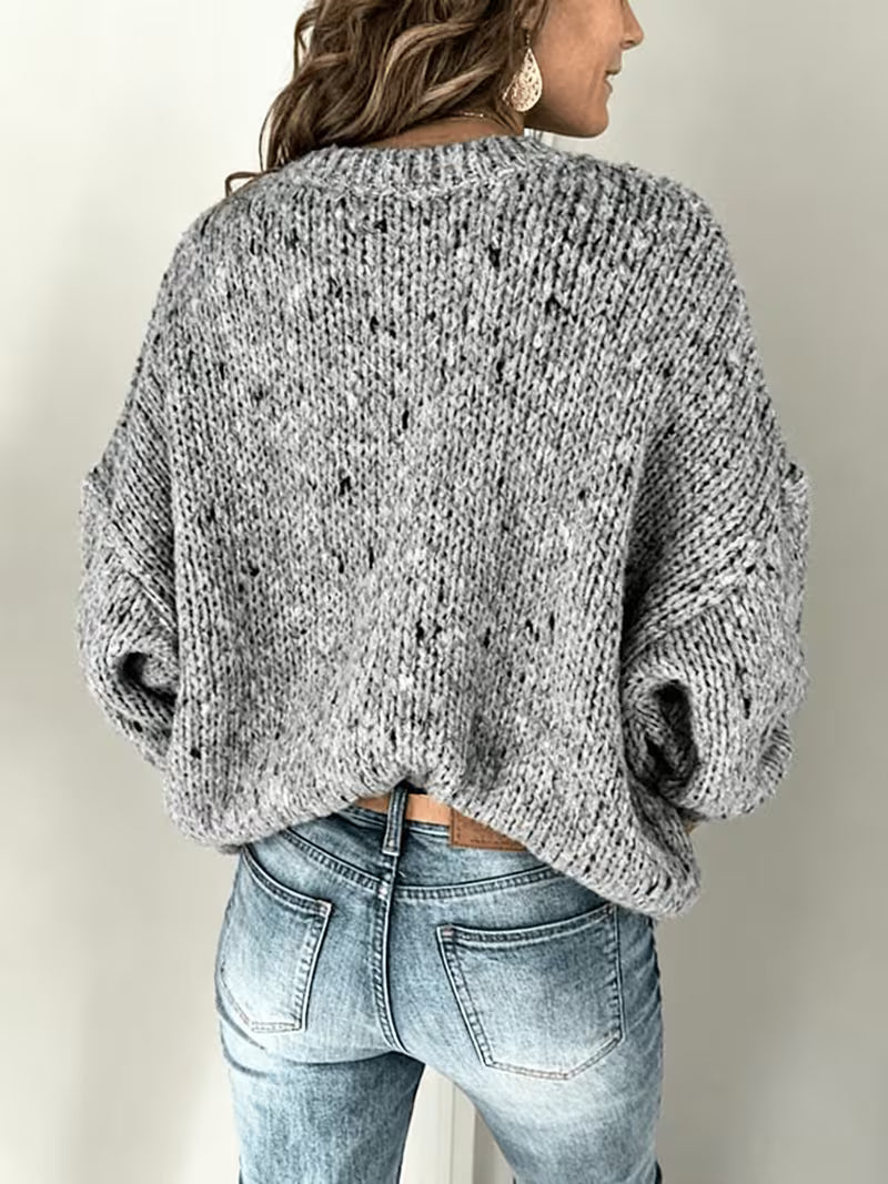 2026 Fall Winter New Women Chunky Sweater, Hollow Out Speckled Oversized Long Sleeve Pullover, Lazy French Style — view 5