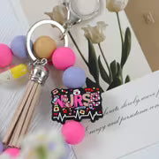 NURSE Day Pink Beaded Keychain with Tassel Charm, Bag Charm, Key and Car Key Anti-Loss Accessory, Gift for — view 2