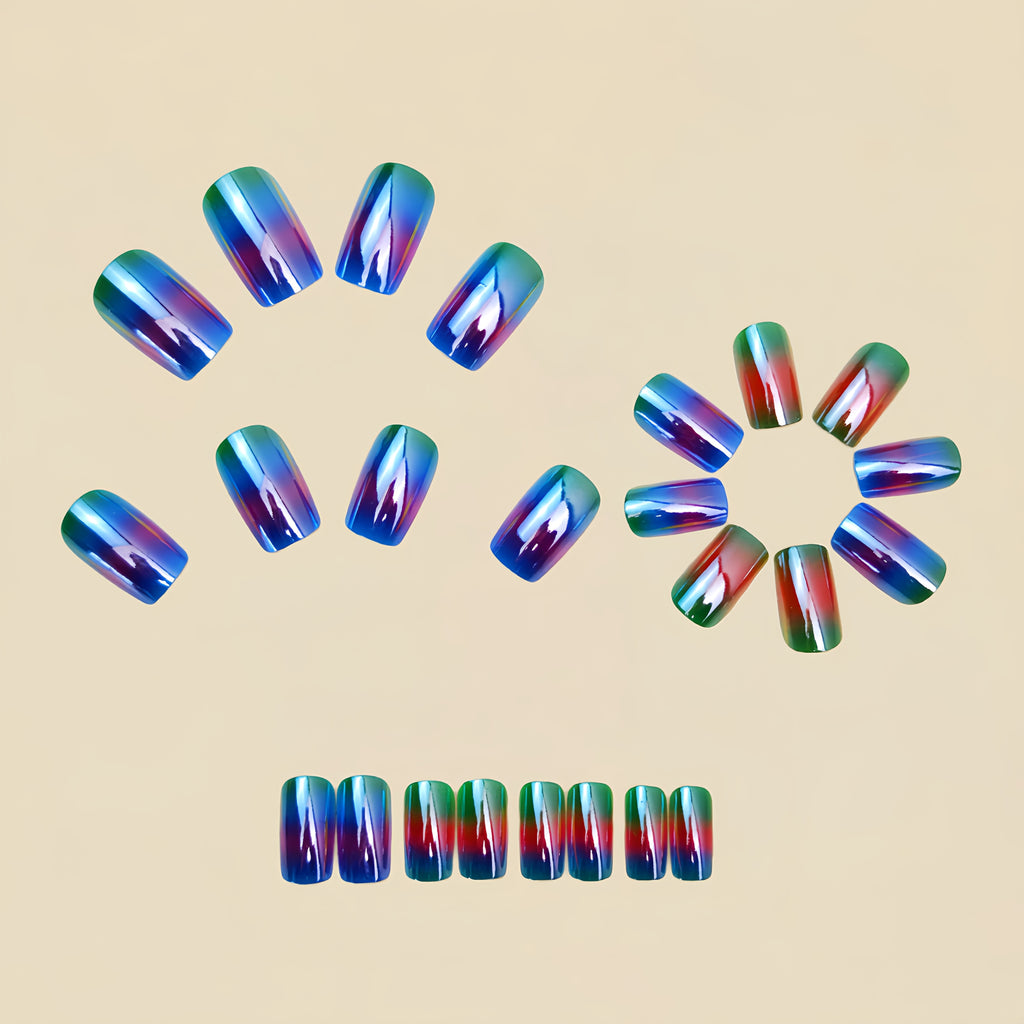 24pcs of Gradient Color Electroplated Shiny Nail Art, Gothic Style False Nails, Removable Manicure for Women, Press-On Nails, Mechanical Nails for Ladies