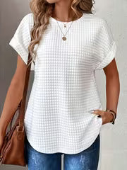 Solid Round Neck Batwing Sleeve T-Shirt Top Loose Short Sleeve — view 8