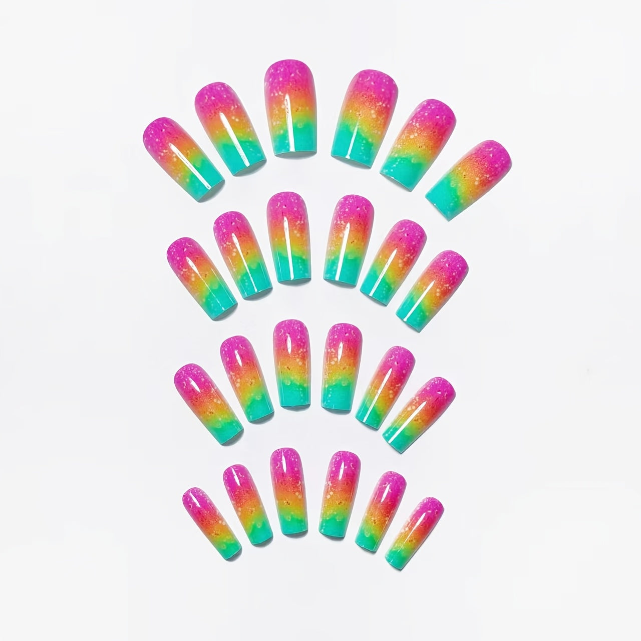 [Parties, Vacations, Events] Medium-Length Colored Water Pipe-Style False Nails, 24pcs, Featuring Color-Blocking, Fashionable, Vibrant Pink-Green Gradient, Detachable And Reusable Press-On Nail Patches, Convenient For Daily Wear, Parties, Vacations, And Events