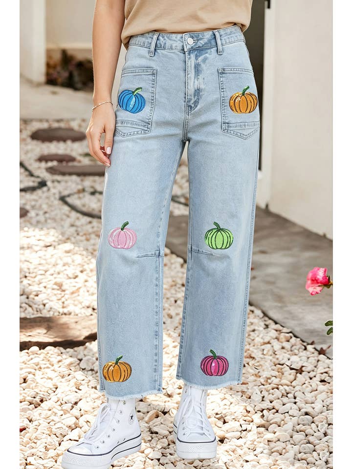Ldc Sequin Pumpkin Patched Graphic Casual Shift Jeans