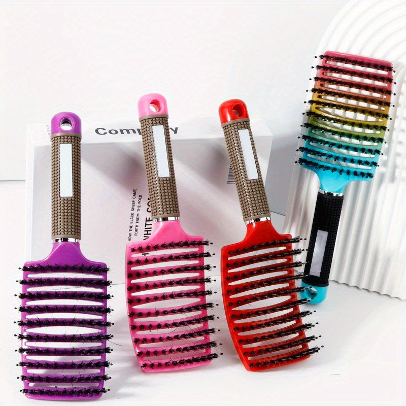 1pc Curved Ventilated Bristle & Nylon Hair Brush, Massage Comb, Anti-static, ABS Plastic Handle, Suitable for Both Dry and Wet Use Random Handle Styles