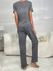 Letter Graphic Tie Waist Lounge Set Outfit — view 6