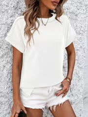 Women'S Vintage-Inspired Twist Stripe Tee - Short Sleeve, Crew Neck, Relaxed Fit, Ribbed Texture, Casual — view 1