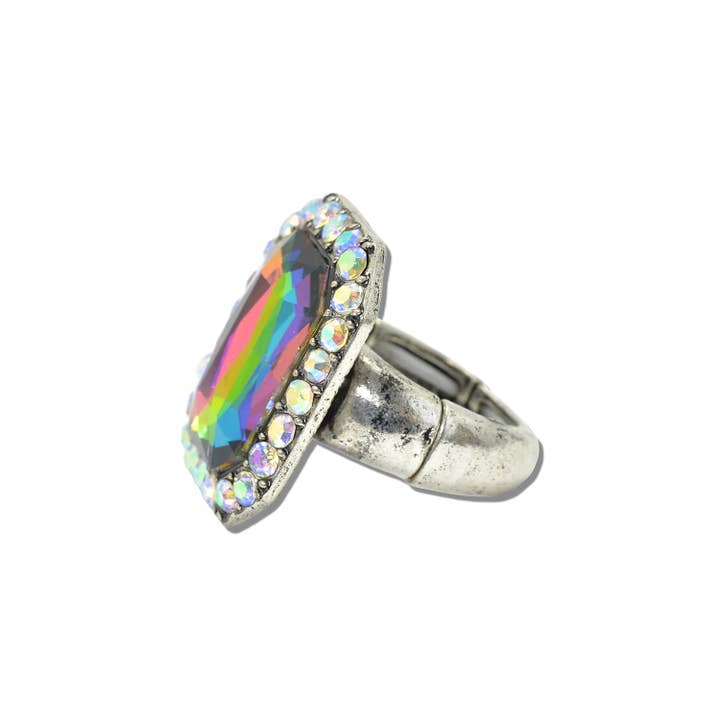 Western Emerald Cut Rhinestone Stretch Ring — view 4