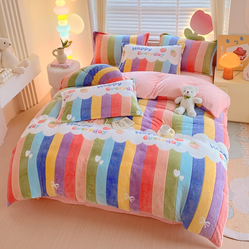 Milk Velvet 3pcs Set: 1 Duvet Cover + 2 Pillowcases, Autumn-Winter Warm Plush Bedspread, Suitable for Living Room, Bedroom, Hotel, Dormitory (Excludes Pillow Inserts and Bed Sheets)