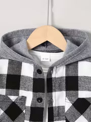 2-piece Boys' Plaid Front-Button Hoodie + Sweatpants Set, Autumn/Winter Wear, Perfect for Outdoor — view 3