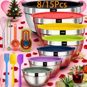 Set Of 8/15 Sealed Mixing Bowls, Made Of Rust-resistant Stainless Steel. Multiple Sizes Meet Daily Needs And — view 5