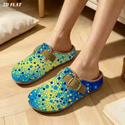 Vibrant Abstract Overlapping Circles Print Women'S Clogs And Mules, Psychedelic Modern Art Dotted Design in Blue — view 7
