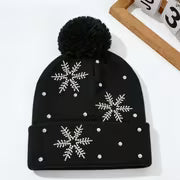2pcs/1pc Unisex Fall Winter Snowflake Rhinestone Beanie - Fuzzy Pom Beanie, Warm Cold Weather Skull Cap for Men — view 10
