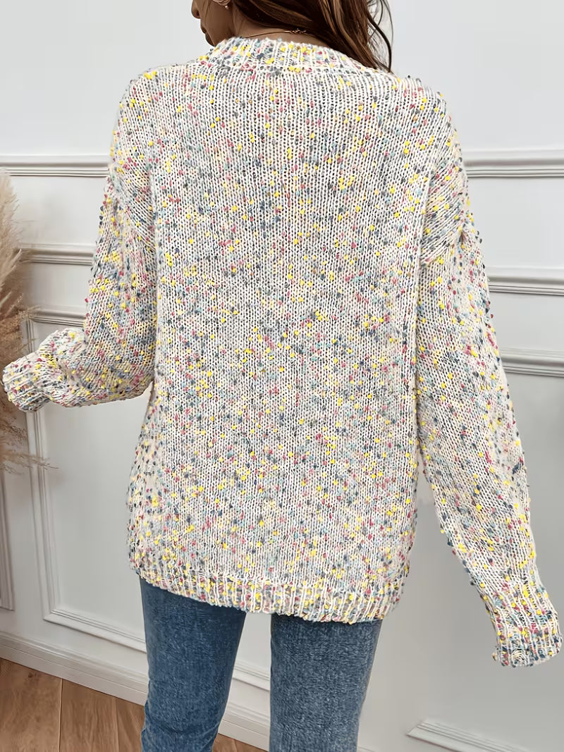 Women's Warm Winter Sweater Color-Block Pullover Sweater - Soft Round Neck Sweaters Suitable for Fall/Winter — view 5