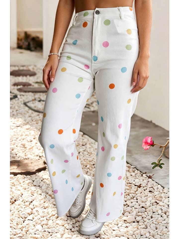 Ldc High Waist Polka Dot Straight Leg Casual Jeans