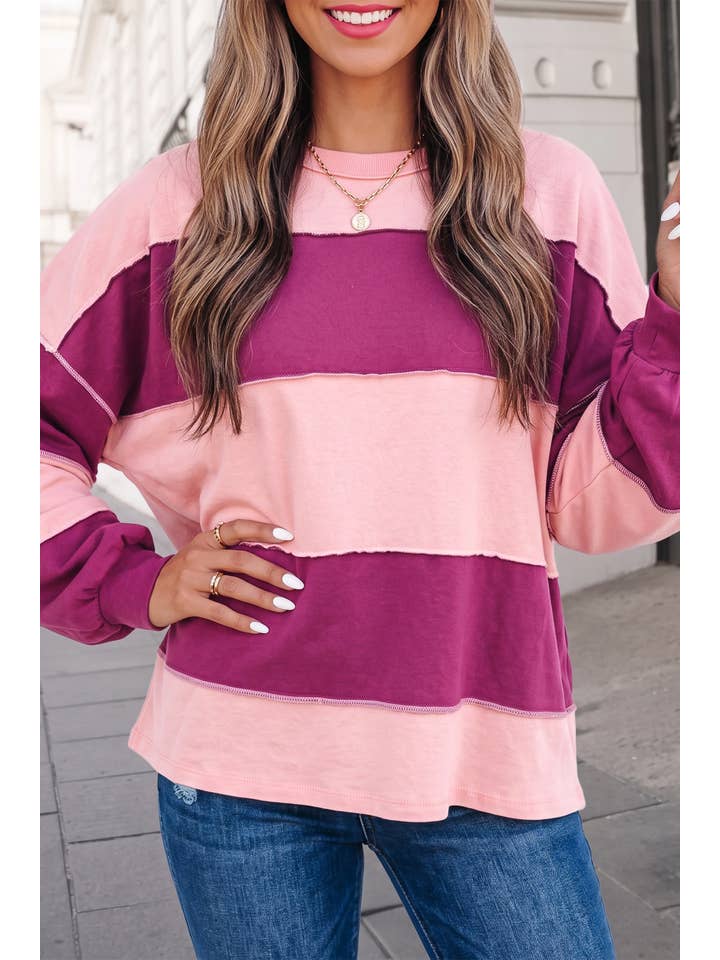 Colorblock Print Crewneck Pullover Top | S-Xl — view 5