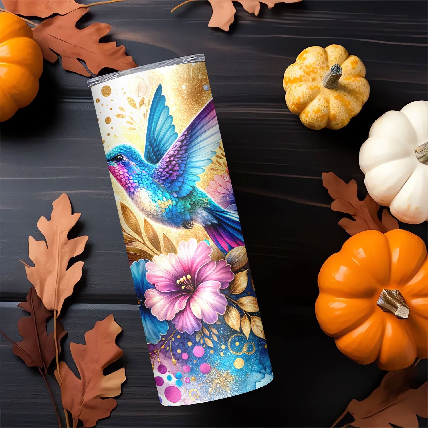 20oz Hummingbird Floral Stainless Steel Water Bottle - Hand Wash, Double Wall Insulation, PVC Free, Travel Friendly with Lid & Straw for Coffee, Cold Beverages, Sports - Ideal Gift for Mom, Lover, Friends