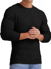 Men's 2024 New Bamboo Rayon Blend Cable-Knit Sweater - Soft Warm Winter Pullover with Burgundy/Navy Color — view 5
