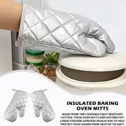 4Pcs Oven Mitts with Pot Holders， Heat Resistant Cotton Microwave Gloves， Kitchen Mitts for Baking Cooking BBQ — view 2
