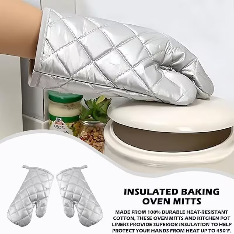4Pcs Oven Mitts with Pot Holders， Heat Resistant Cotton Microwave Gloves， Kitchen Mitts for Baking Cooking BBQ — view 11