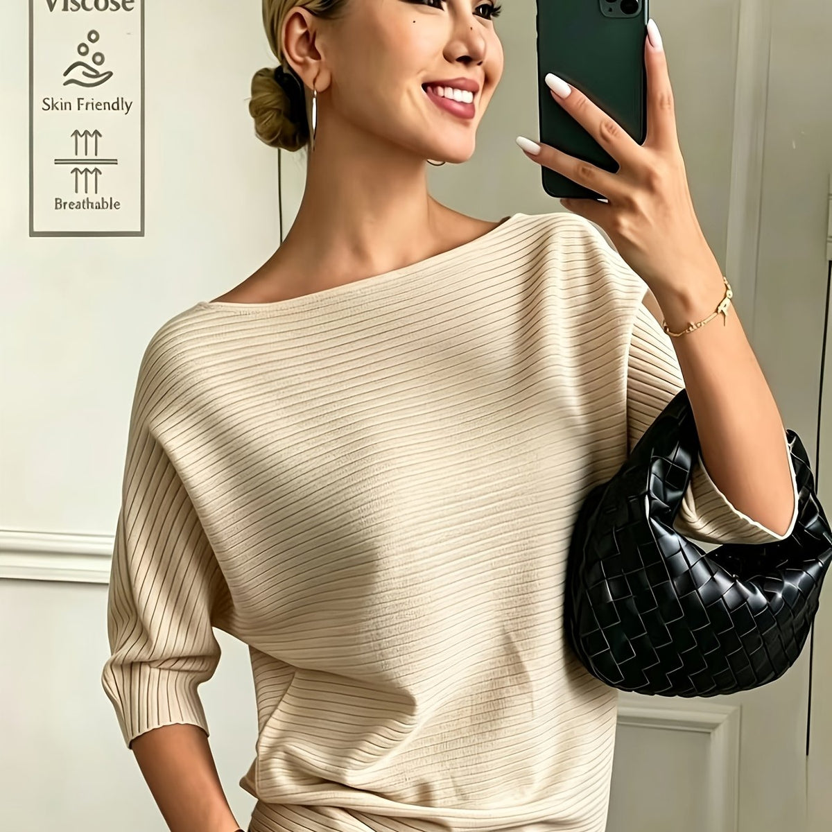 Women'S Elegant Off-Shoulder Solid Batwing Short-Sleeve