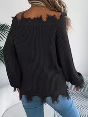 Solid Color Off Shoulder Sweater, Casual Long Sleeve Sweater For Fall & Winter, Women's Clothing — view 3