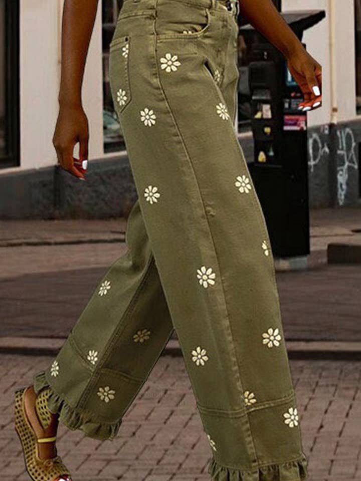The Meadow Hours | Daisy Print Ruffle Hem Wide-Leg Pants — view 3 of 4