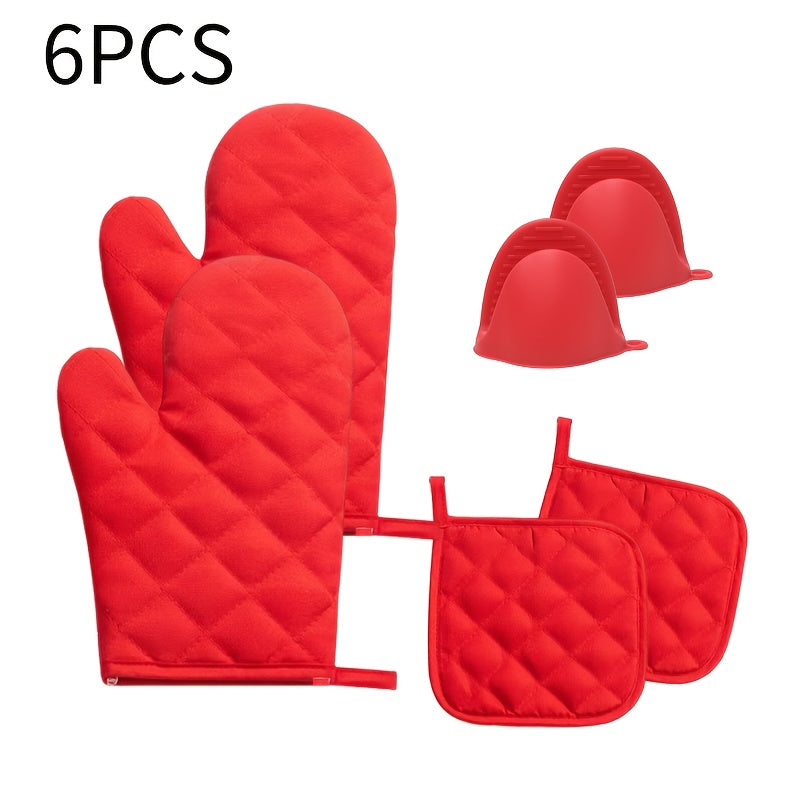 6pcs/Set, Silicone Anti-Scald Oven Mitts Heat Resistant Mats, Trivet Pot Bowl Pads, Essential Kitchen Dining Accessories