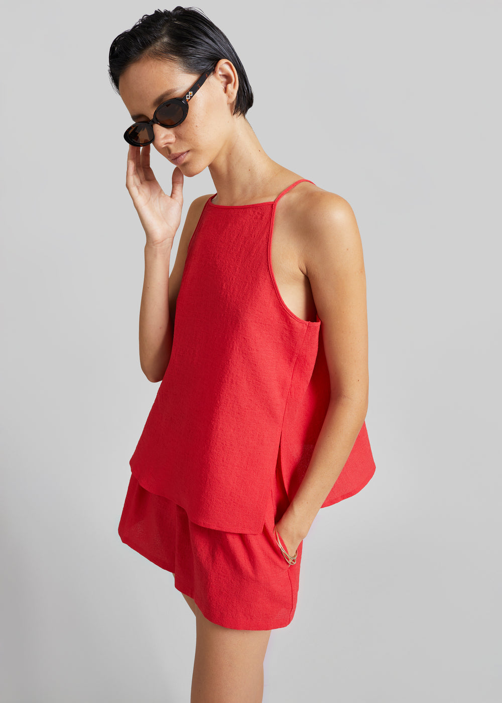 The Red You Answer To | Ribbed Lyocell Scoop-Neck Tank, Relaxed Fit