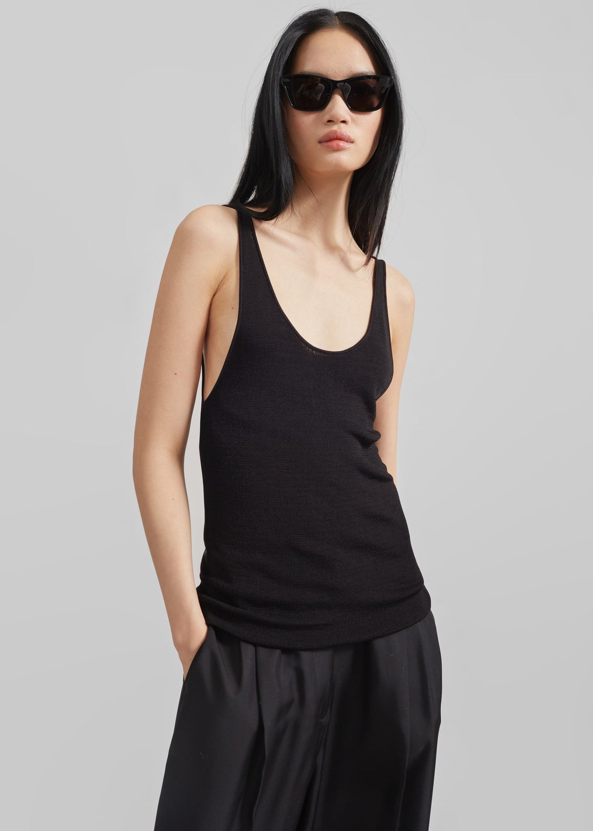 The Red You Answer To | Ribbed Lyocell Scoop-Neck Tank, Relaxed Fit