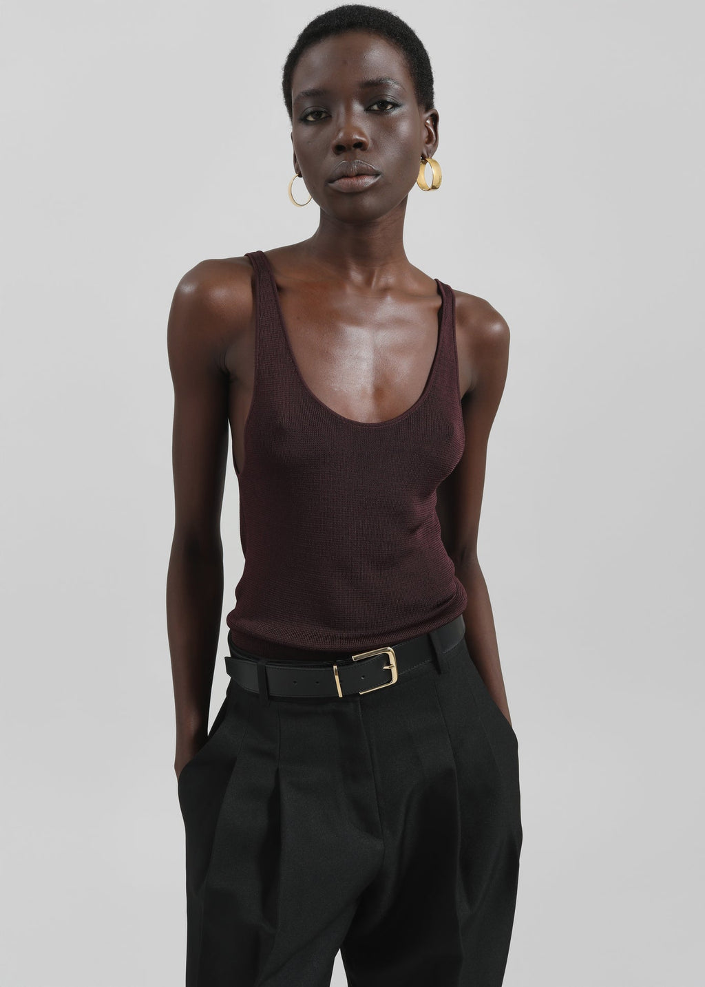 The Red You Answer To | Ribbed Lyocell Scoop-Neck Tank, Relaxed Fit