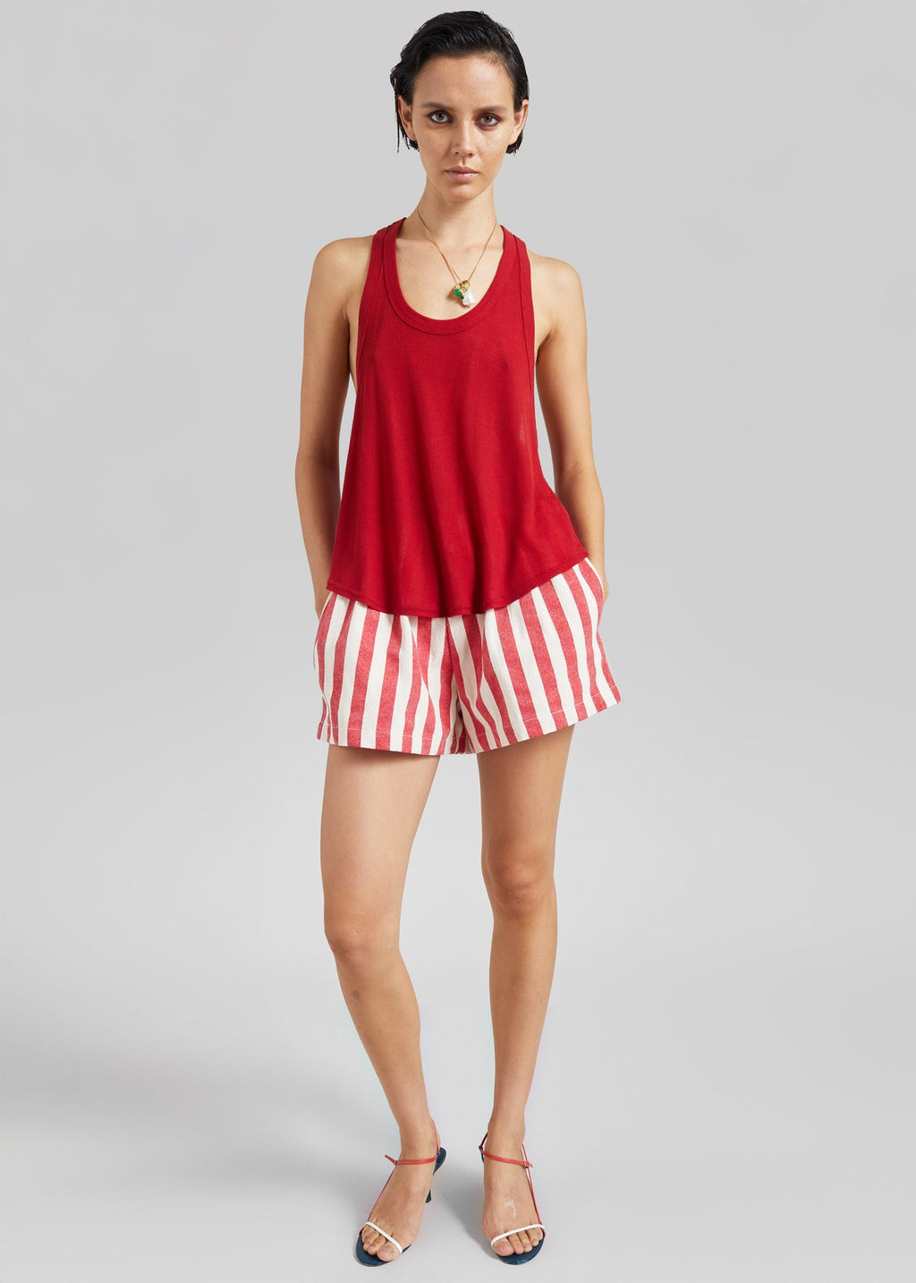 The Red You Answer To | Ribbed Lyocell Scoop-Neck Tank, Relaxed Fit