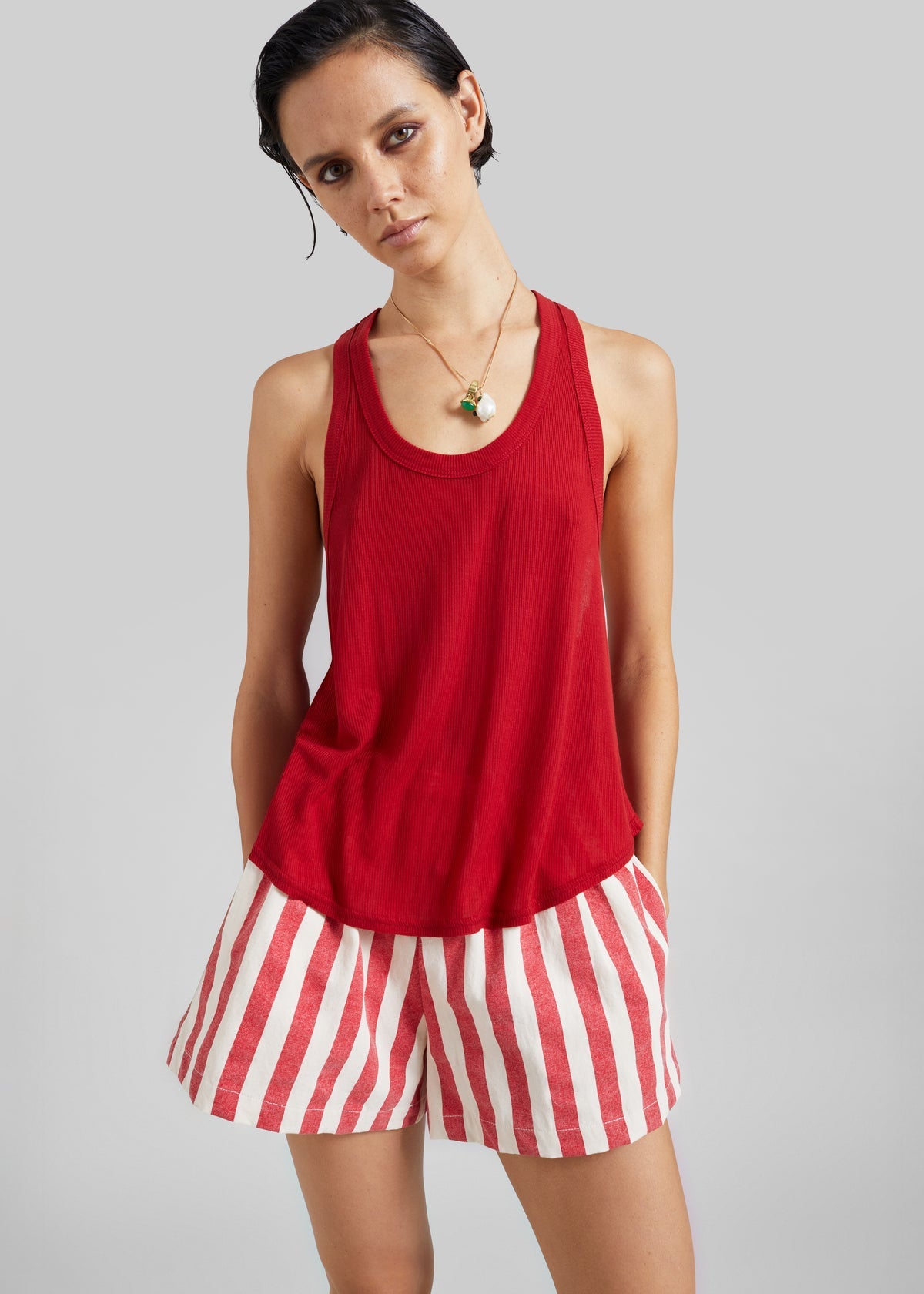 The Red You Answer To | Ribbed Lyocell Scoop-Neck Tank, Relaxed Fit