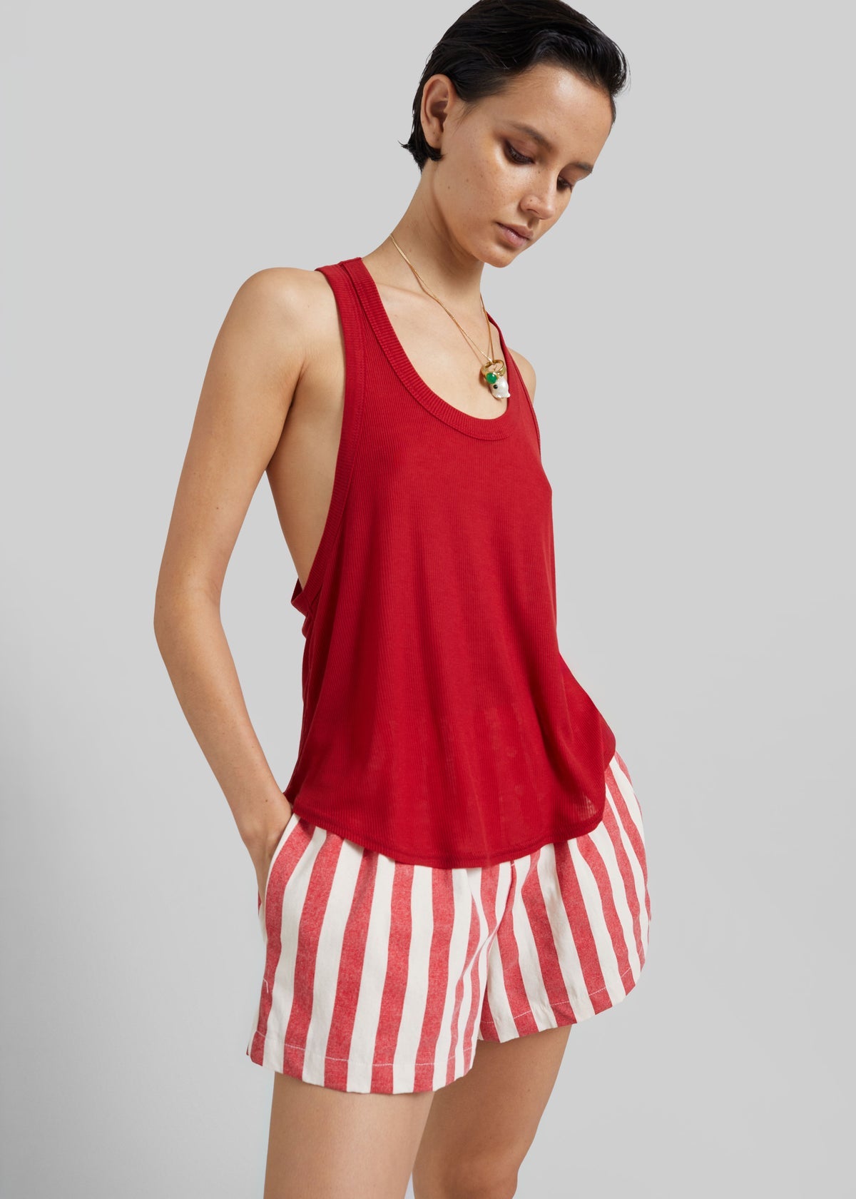 The Red You Answer To | Ribbed Lyocell Scoop-Neck Tank, Relaxed Fit