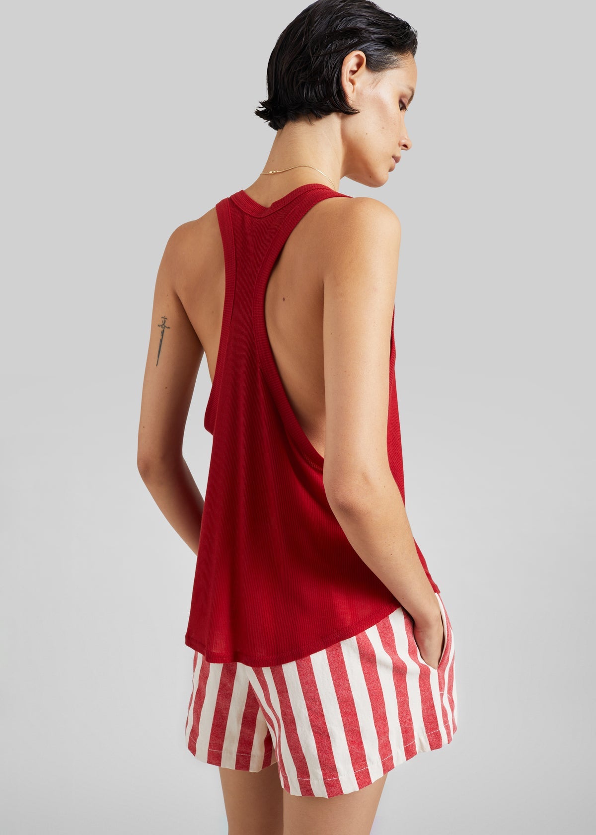 The Red You Answer To | Ribbed Lyocell Scoop-Neck Tank, Relaxed Fit