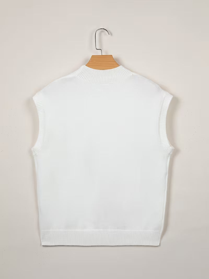 Bright Green Corded Horseshoe Ribbed Trim Mock Neck Short Sleeve Sweater — view 7
