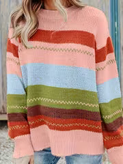 Plus Size - Plus Size - Comfortable Loose Lazy Feel Casual Round Neck Striped Design Plus Size Single Piece Top — view 3