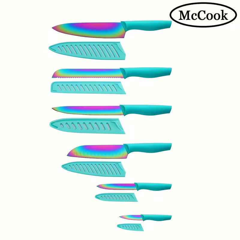Mccook 6pcs/Set TEA37 Non-Stick Coated High Carbon Stainless Kitchen Rainbow Knife Set with Sheath, Dishwasher — view 11