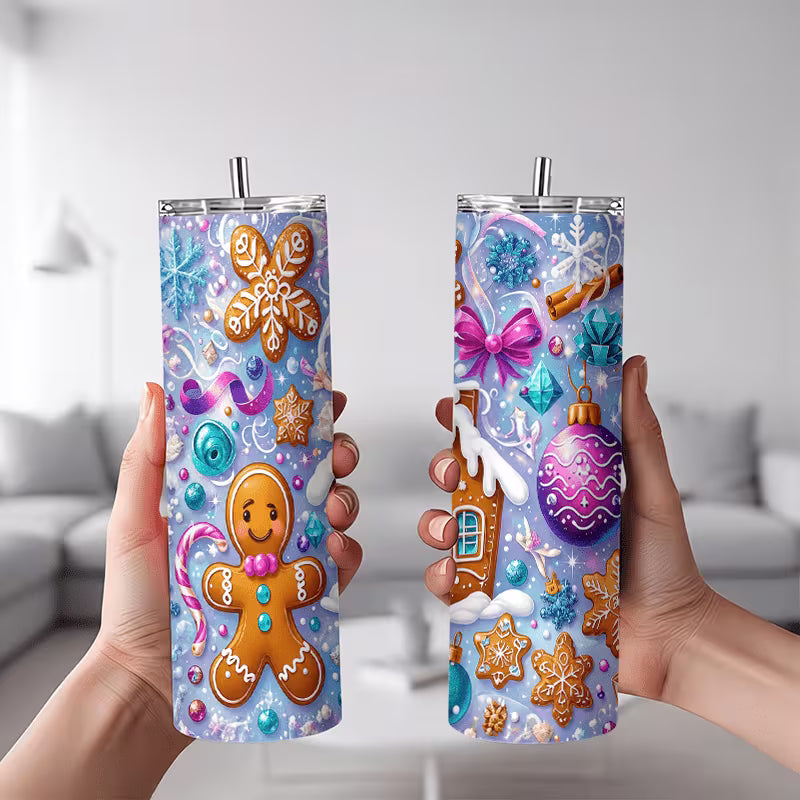 1pc 20oz Christmas Gingerbread for Man And Snow House Pattern Stainless Steel Insulated Tumblers Coffee Office — view 8